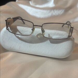 Versace Copper Glasses with Rhinestone Embellishment on Sides and White Case.